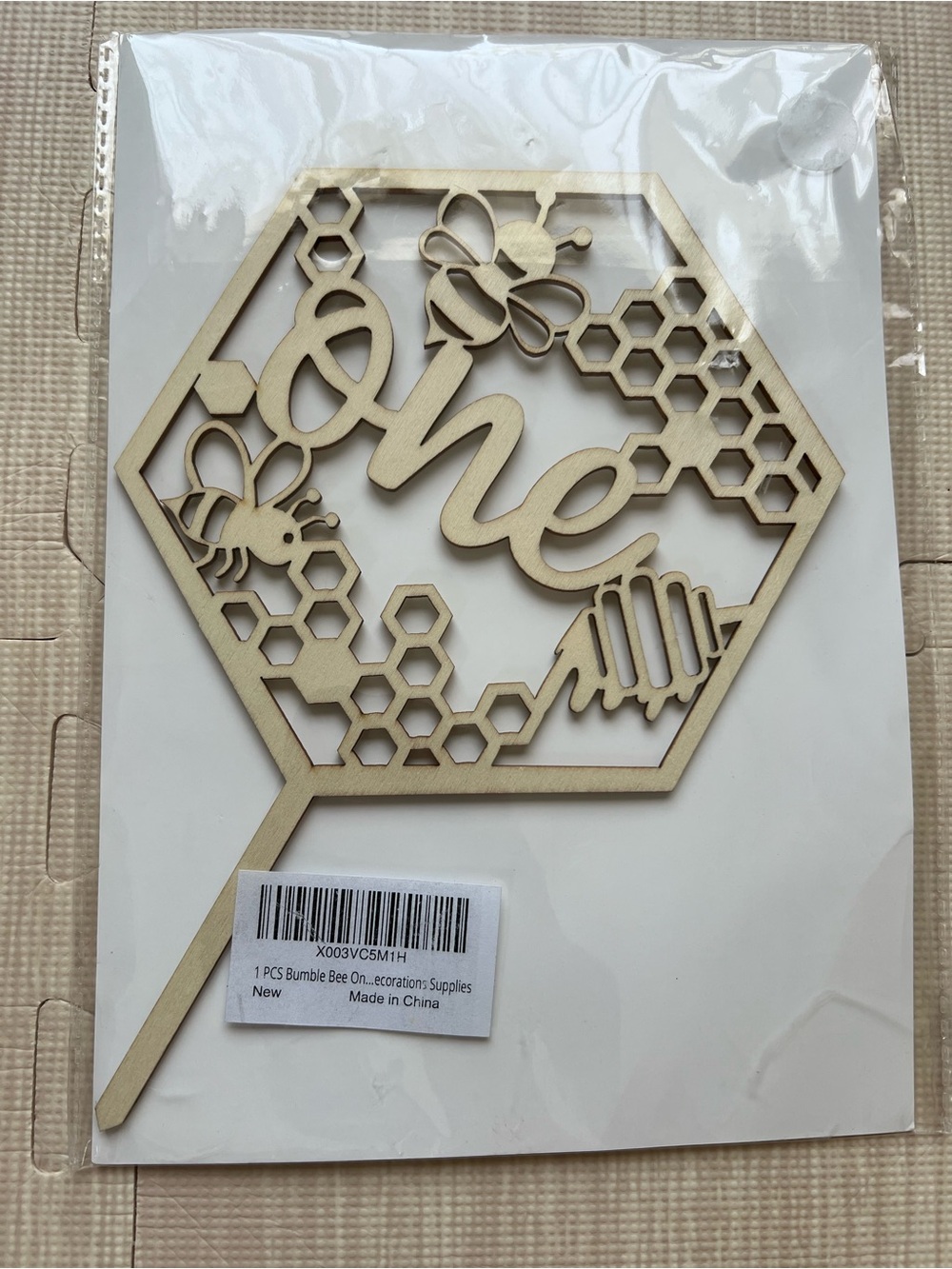 Wooden 'One' Bee Cake Topper - Natural